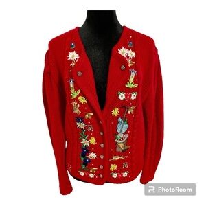 Vintage Reine Schurwolle cable knit sweater cottagecore floral.